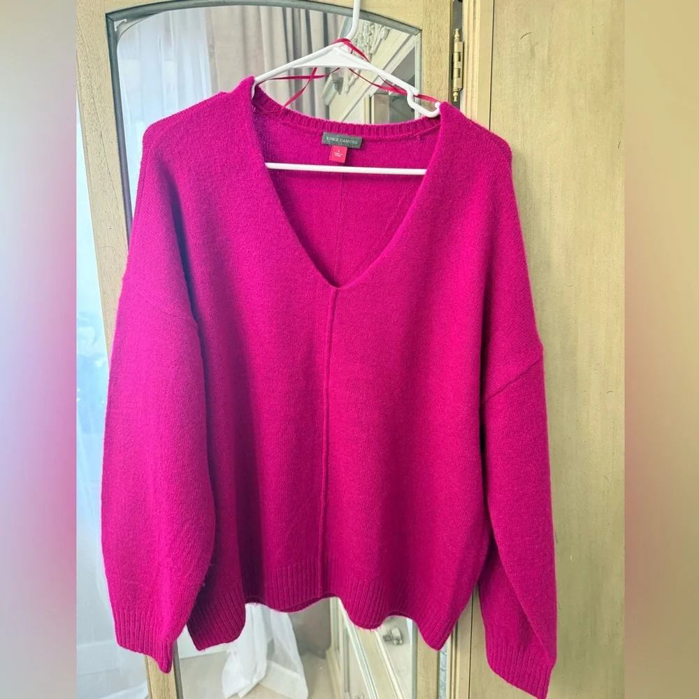 Vince Camuto Fuchsia V-Neck Sweater - Picture 1 of 5